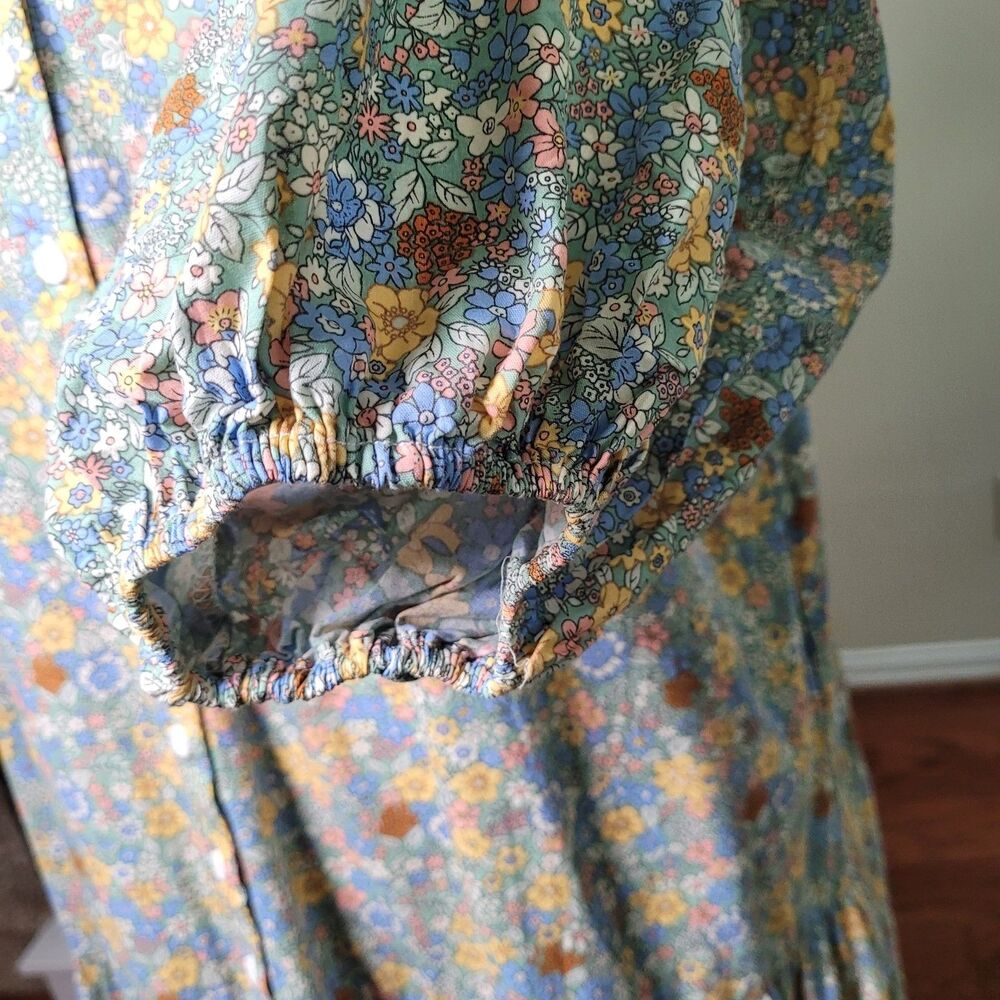 MABLE Cottagecore Tiered Maxi Shirt Dress Groovy Floral Print Spring Vacation - Picture 11 of 16